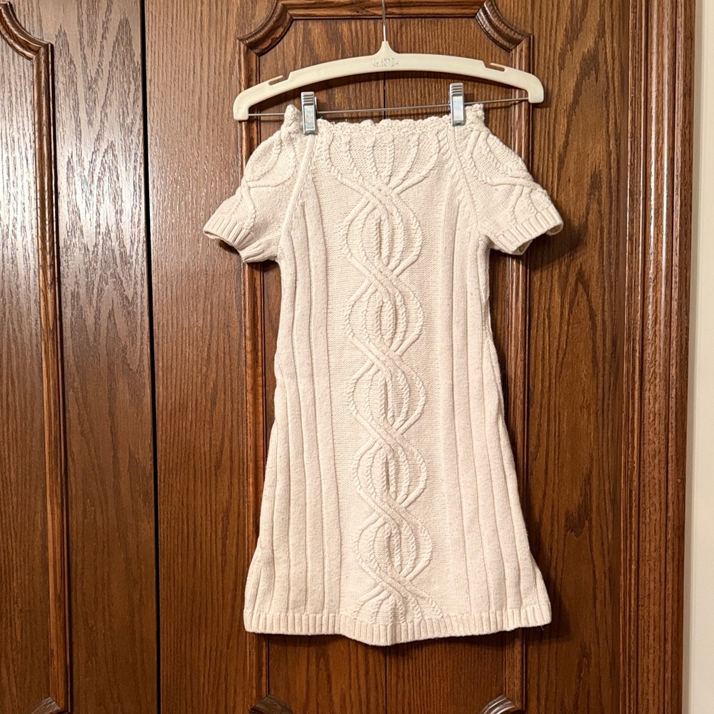 Tommy Hilfiger Girls Wool/Cotton Blend Cable Knit Dress - Cream size 6-7